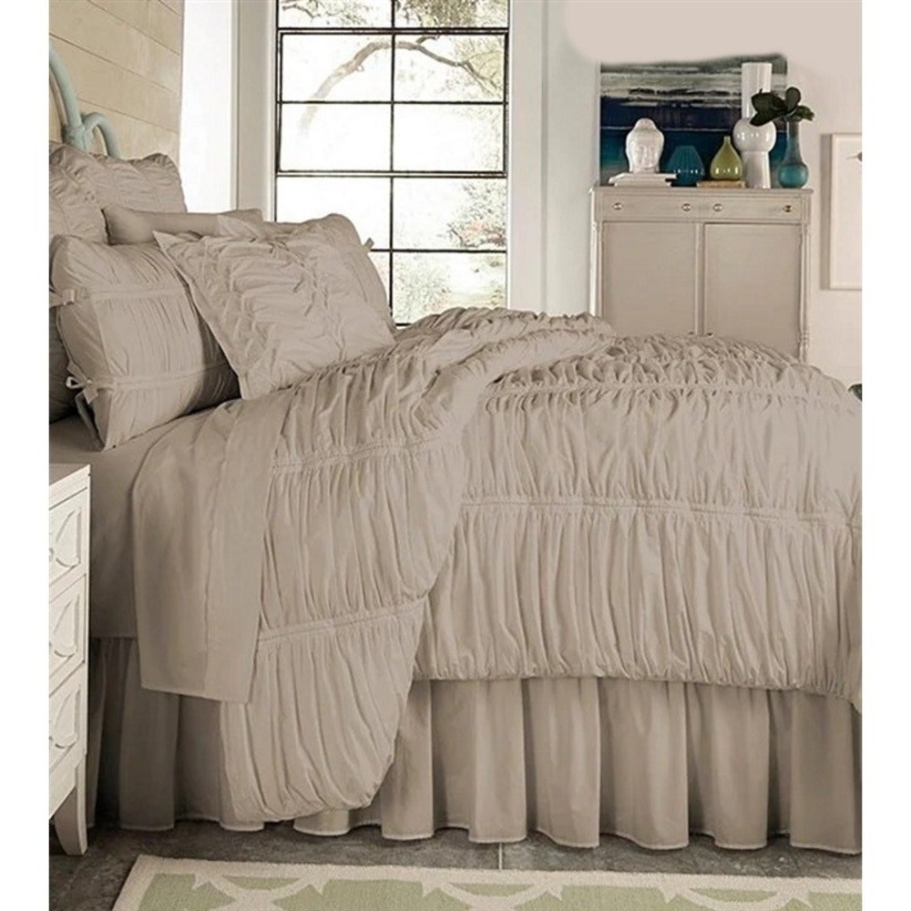 NWT Studio D Allegro Ruffled Cotton Percale Bed Skirt Twin Taupe 94580